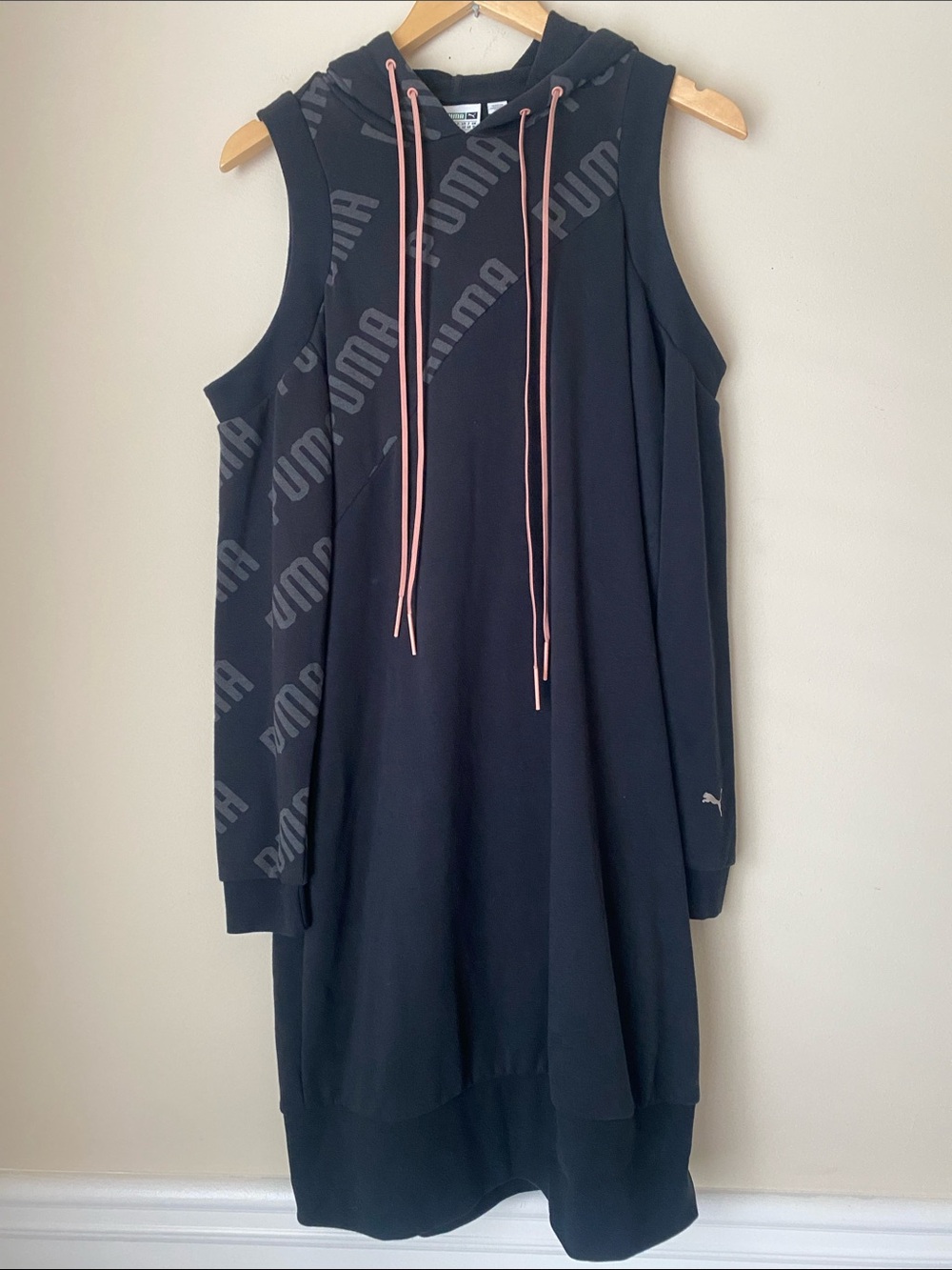 Puma black En Pointe Cold Shoulder Hoodie Dress